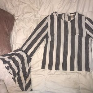 Striped bell sleeve long sleeve top